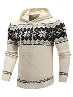 Zaitun Mens Hooded Sweatshirt Long Sleeve Solid Knitted Hoodie Pullover Sweater