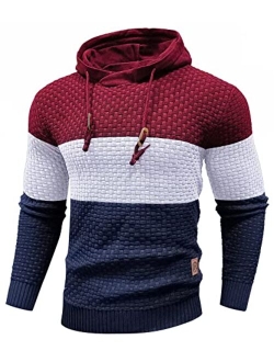 Zaitun Mens Hooded Sweatshirt Long Sleeve Solid Knitted Hoodie Pullover Sweater