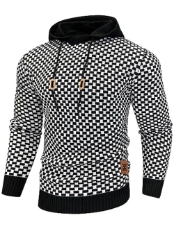 Zaitun Mens Hooded Sweatshirt Long Sleeve Solid Knitted Hoodie Pullover Sweater