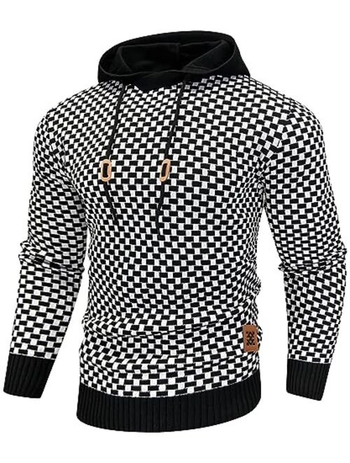 Zaitun Mens Hooded Sweatshirt Long Sleeve Solid Knitted Hoodie Pullover Sweater