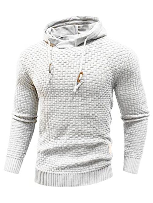 Zaitun Mens Hooded Sweatshirt Long Sleeve Solid Knitted Hoodie Pullover Sweater