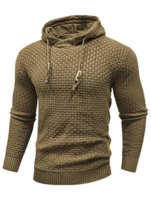 Zaitun Mens Hooded Sweatshirt Long Sleeve Solid Knitted Hoodie Pullover Sweater