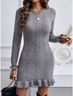 Priv Mock Neck Button Detail Ribbed Knit Bodycon Sweater Dress