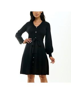 Women's Nina Leonard Balloon Sleeve Midi Sweater Dress