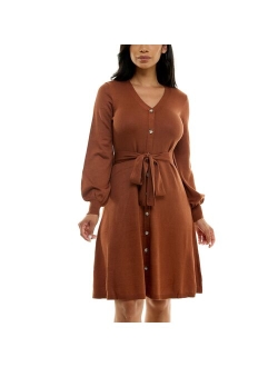 Women's Nina Leonard Balloon Sleeve Midi Sweater Dress