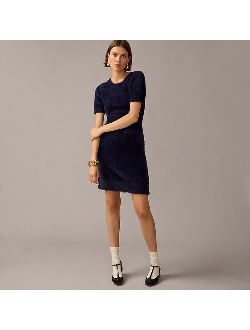 Short-sleeve sweater-dress in brushed yarn