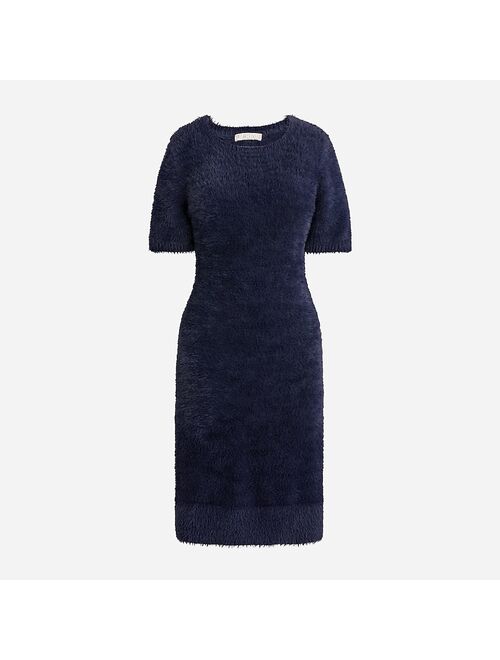 Short-sleeve sweater-dress in brushed yarn