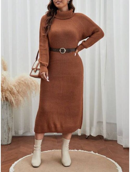 SHEIN Frenchy Plus Turtleneck Raglan Sleeve Sweater Dress Without Belt