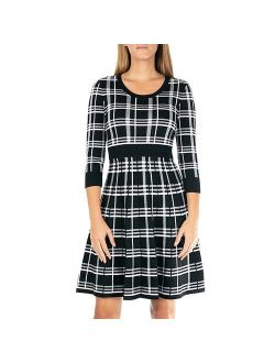 Women's Nina Leonard Plaid Knit Fit & Flair Sweater Dress