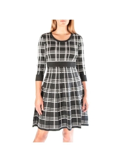 Women's Nina Leonard Plaid Knit Fit & Flair Sweater Dress