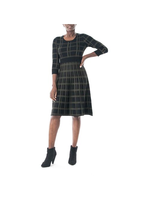 Women's Nina Leonard Plaid Knit Fit & Flair Sweater Dress