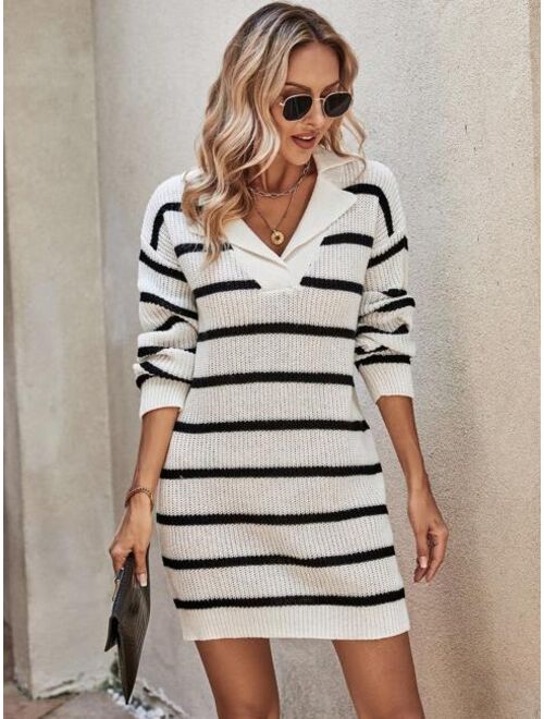 SHEIN LUNE Striped Pattern Drop Shoulder Sweater Dress