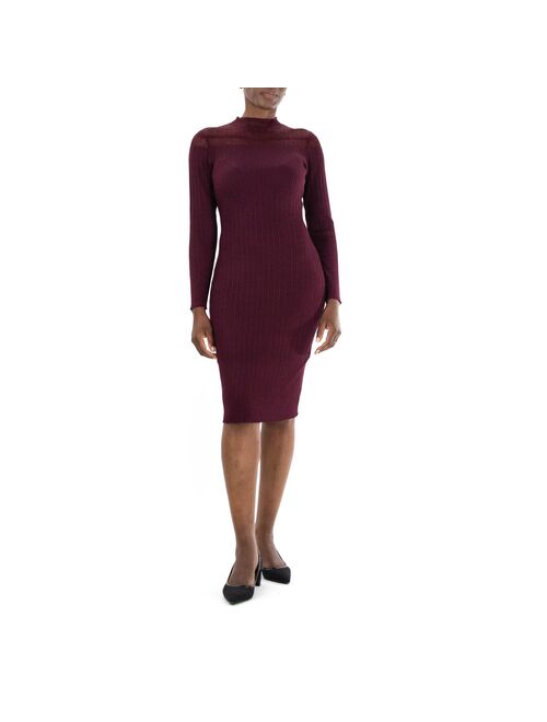 Women's Nina Leonard Mockneck Long Sleeve Midi Sweater Dress