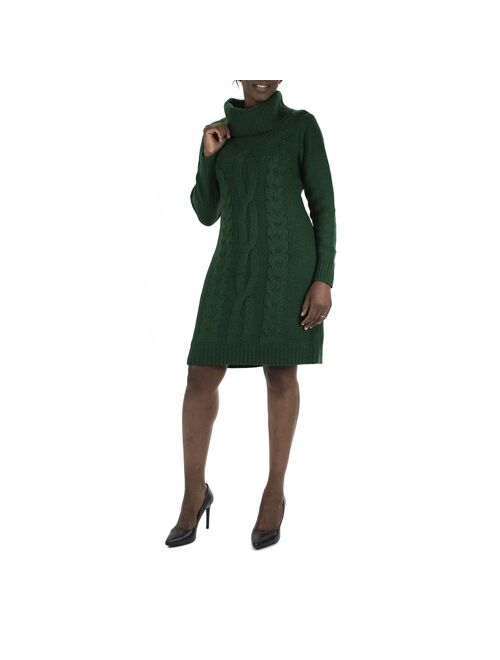 Women's Nina Leonard Cable-Knit Cowlneck Sweater Dress