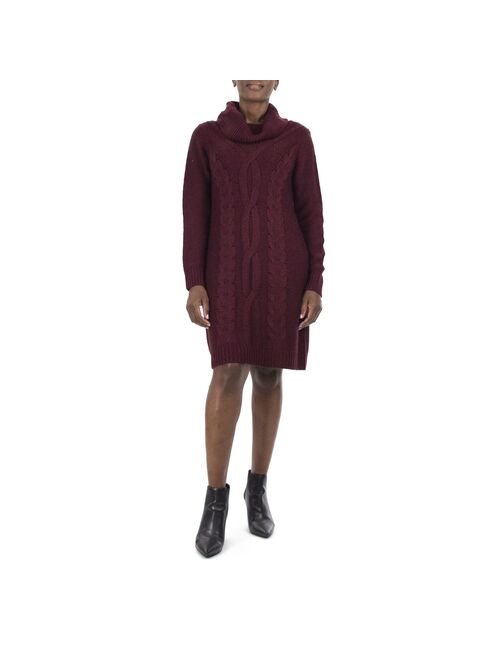 Women's Nina Leonard Cable-Knit Cowlneck Sweater Dress