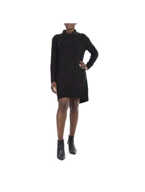 Women's Nina Leonard Cable-Knit Cowlneck Sweater Dress