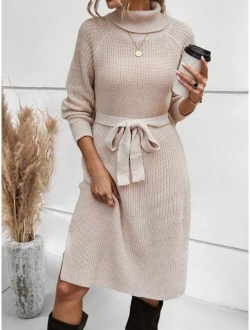 LUNE Turtleneck Raglan Sleeve Sweater Dress