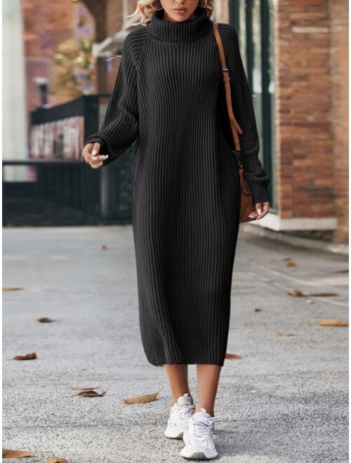 SHEIN LUNE Turtleneck Raglan Sleeve Sweater Dress