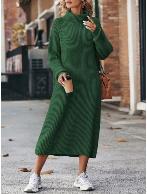 SHEIN LUNE Turtleneck Raglan Sleeve Sweater Dress