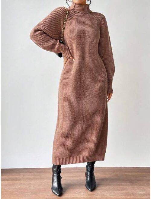 SHEIN LUNE Turtleneck Raglan Sleeve Sweater Dress