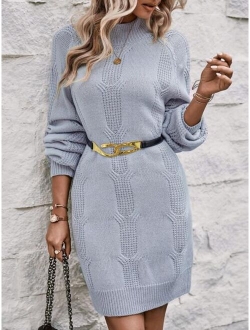 Turtleneck Drop Shoulder Sweater Dress Without Belt