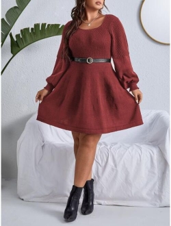 Priv Plus Lantern Sleeve Sweater Dress Without Belt