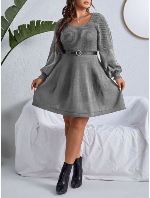 SHEIN Priv Plus Lantern Sleeve Sweater Dress Without Belt