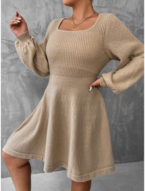 SHEIN Priv Plus Lantern Sleeve Sweater Dress Without Belt