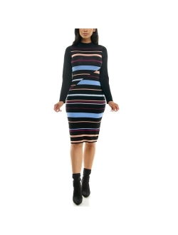 Women's Nina Leonard Ribbed Stripe Sweater Dress