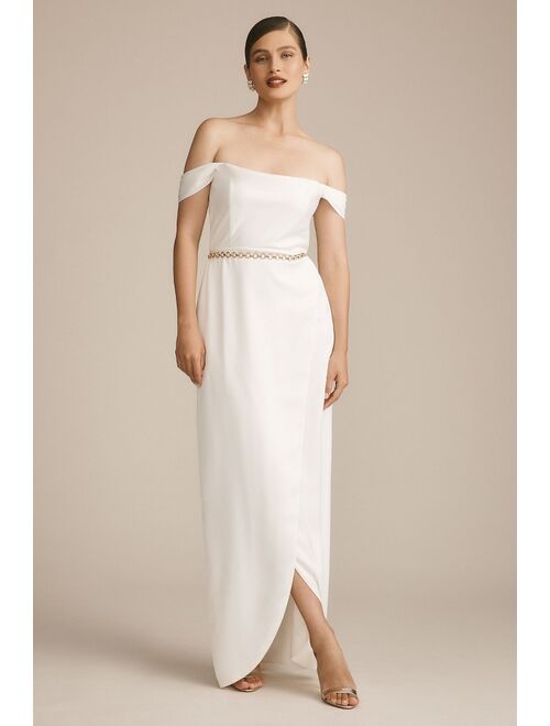 BHLDN Cleo Off-The-Shoulder Satin Maxi Dress