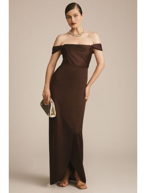 BHLDN Cleo Off-The-Shoulder Satin Maxi Dress