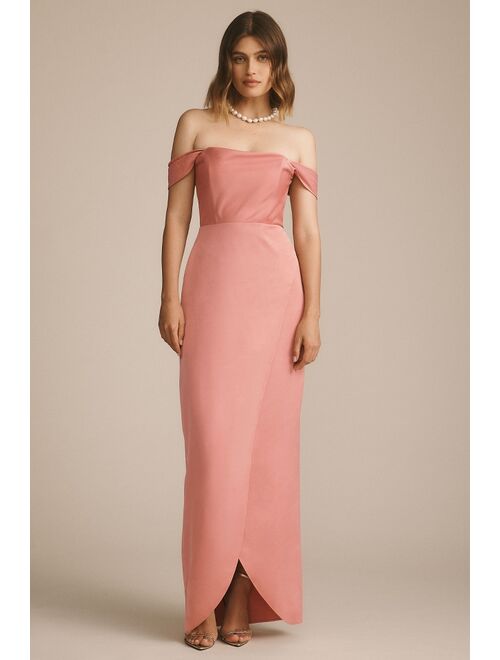 BHLDN Cleo Off-The-Shoulder Satin Maxi Dress