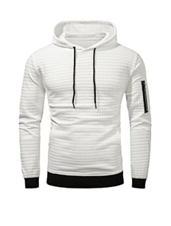 JMIERR Men's Waffle Knit Hooded Sweatshirt Casual Long Sleeve Drawstring Pullover Hoodies with Zipper Pockets