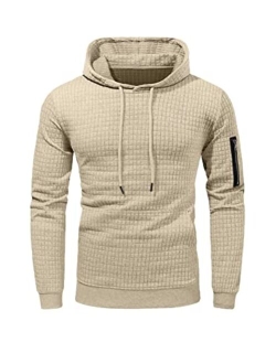 JMIERR Men's Waffle Knit Hooded Sweatshirt Casual Long Sleeve Drawstring Pullover Hoodies with Zipper Pockets