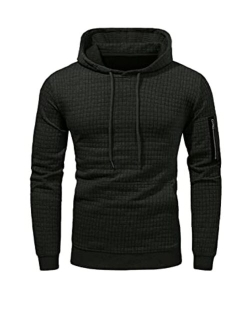 JMIERR Men's Waffle Knit Hooded Sweatshirt Casual Long Sleeve Drawstring Pullover Hoodies with Zipper Pockets