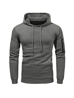 JMIERR Men's Waffle Knit Hooded Sweatshirt Casual Long Sleeve Drawstring Pullover Hoodies with Zipper Pockets