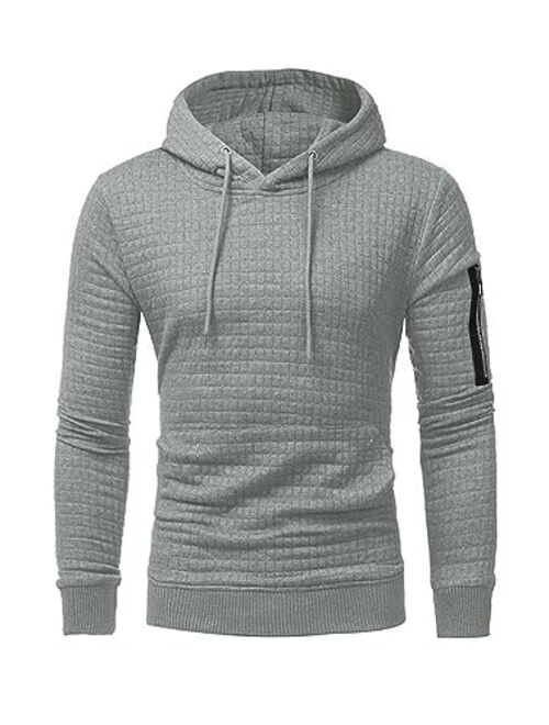 JMIERR Men's Waffle Knit Hooded Sweatshirt Casual Long Sleeve Drawstring Pullover Hoodies with Zipper Pockets