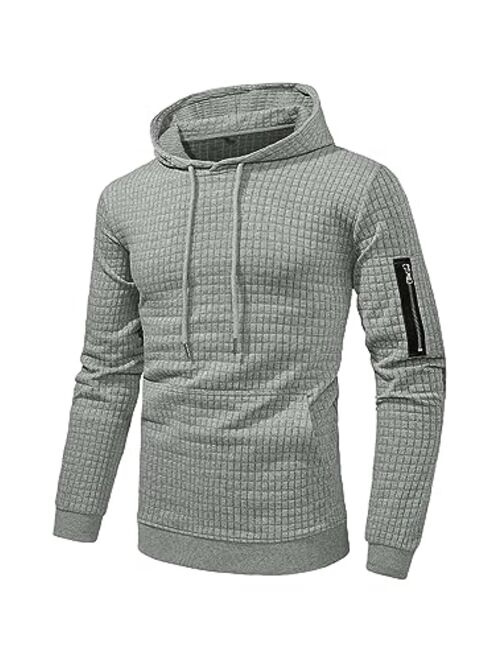 JMIERR Men's Waffle Knit Hooded Sweatshirt Casual Long Sleeve Drawstring Pullover Hoodies with Zipper Pockets