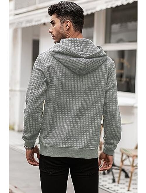 JMIERR Men's Waffle Knit Hooded Sweatshirt Casual Long Sleeve Drawstring Pullover Hoodies with Zipper Pockets