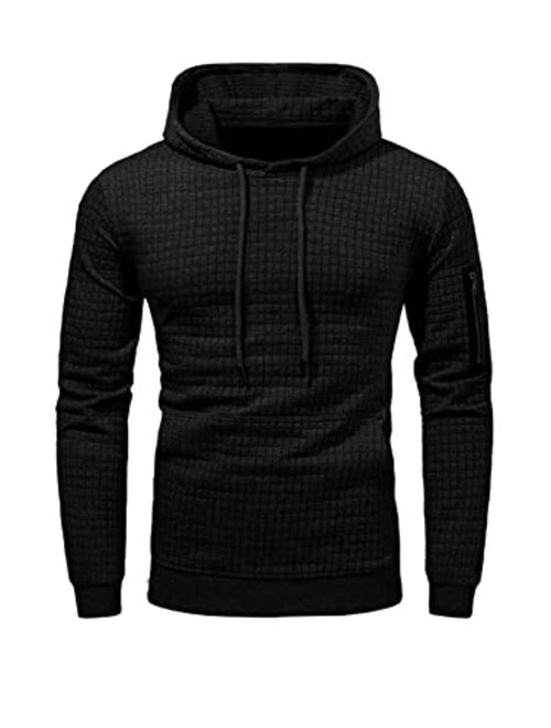 JMIERR Men's Waffle Knit Hooded Sweatshirt Casual Long Sleeve Drawstring Pullover Hoodies with Zipper Pockets