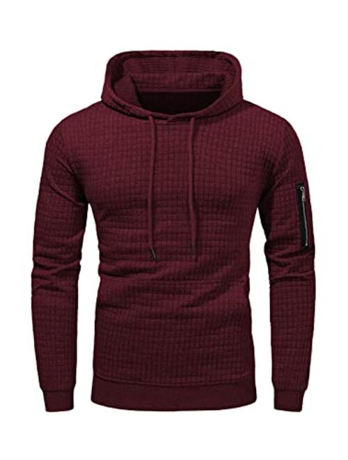 JMIERR Men's Waffle Knit Hooded Sweatshirt Casual Long Sleeve Drawstring Pullover Hoodies with Zipper Pockets