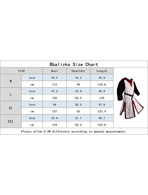 Bbalizko Mens Medieval Costume Renaissance Templar Tunic Viking Knight Pirate Vintage Warrior Halloween LARP Tops