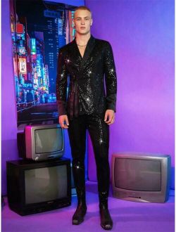 Shein Manfinity Fever City Men Lapel Collar Sequin Blazer & Pants Set