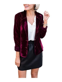 SEMATOMALA Women's Solid Long Sleeve Velvet Blazer Jacket Suit Open Front Cardigan Coat with Pockets Outerwear