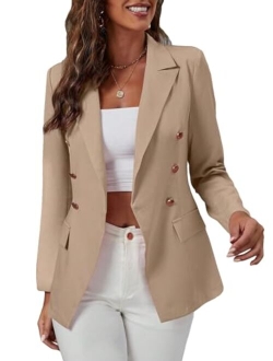 Women's Lapel Collar Long Sleeve Double Button Work Office Blazer Jackets