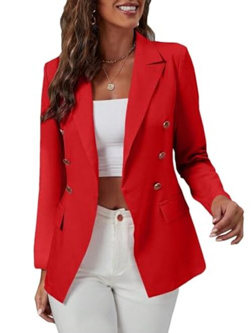 MakeMeChic Women's Lapel Collar Long Sleeve Double Button Work Office Blazer Jackets