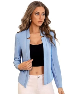 Women's Elegant Open Front Notched Neck Blazer Work Outerwear Jacket