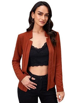 Women's Elegant Open Front Notched Neck Blazer Work Outerwear Jacket