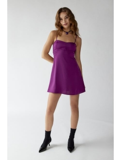 UO Bella Bow-Back Satin Mini Dress