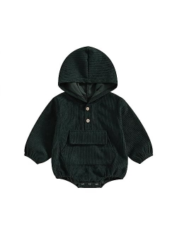 Karuedoo Baby Boy Girl Hoodie Sweatshirt Romper Oversized Corduroy Long Sleeve Hooded Onesie Outfit Fall Winter Clothes